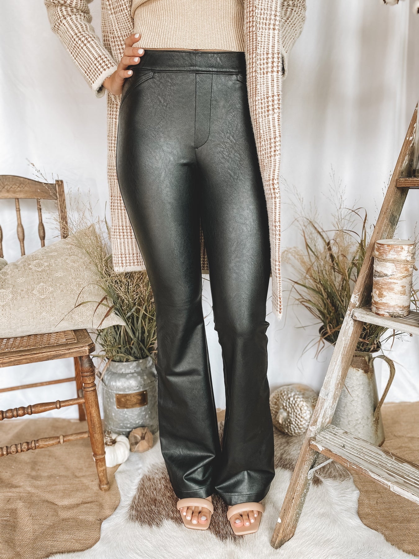 SPANX, Pants & Jumpsuits, Spanx Like Leather Flare Pants Black Medium